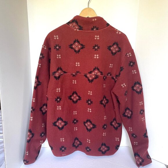 Frank And Oak Half Zip Polar Fleece Mens XL Red Sweatshirt Relaxed Fit Geo Print - Picture 4 of 7